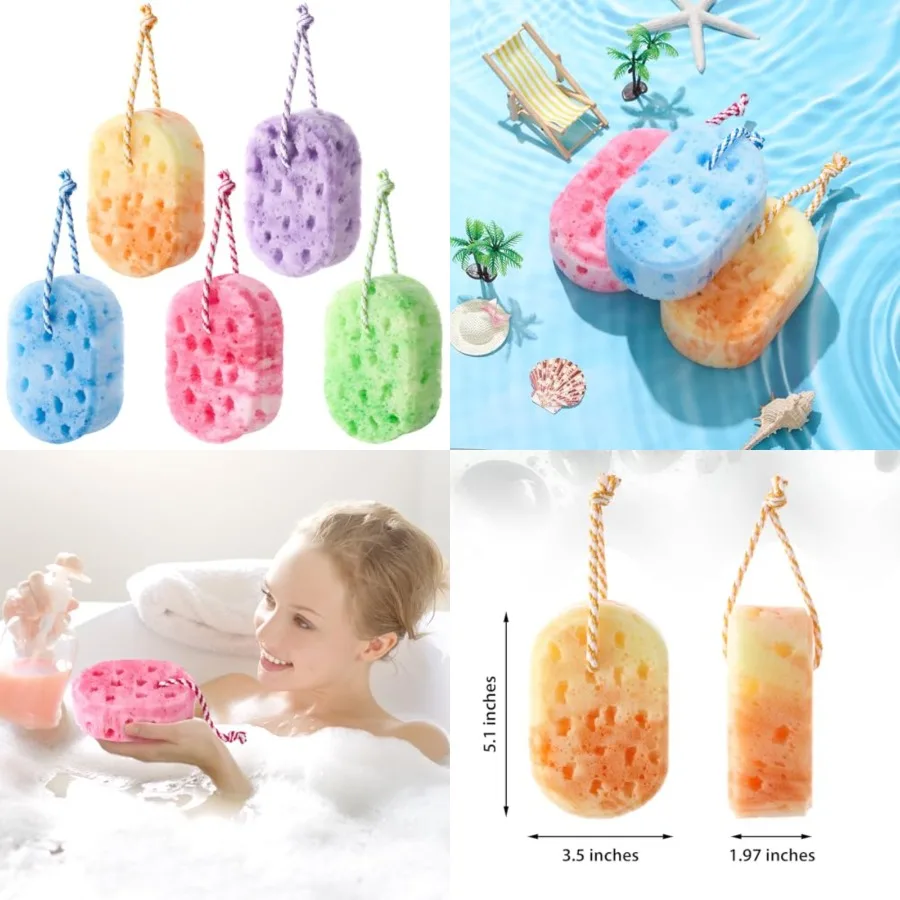 

5 Pieces Soft Bath Sponge Shower Natural Gentle Soothing Body Fiber Exfoliating Shower Sponge Wash Bouquet for Women Men, Random Color (Bright Color)