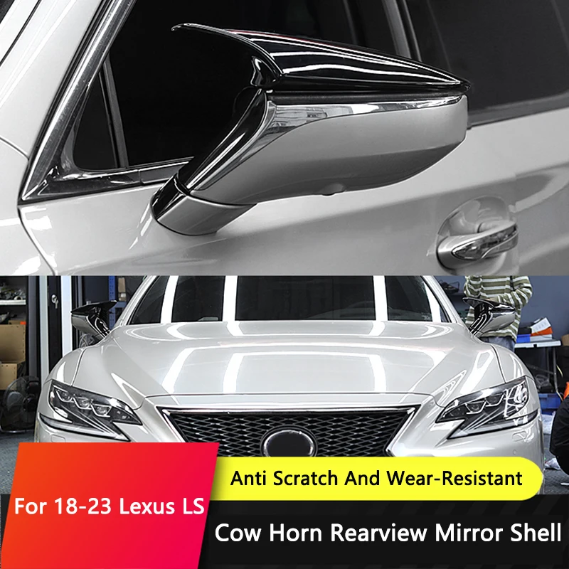 

QHCP Car Rear View Mirror Cover Side Rearview Shell ABS Ox Horn Rear View Mirror Cover Trims Fits For Lexus LS350 500h 2018-2023