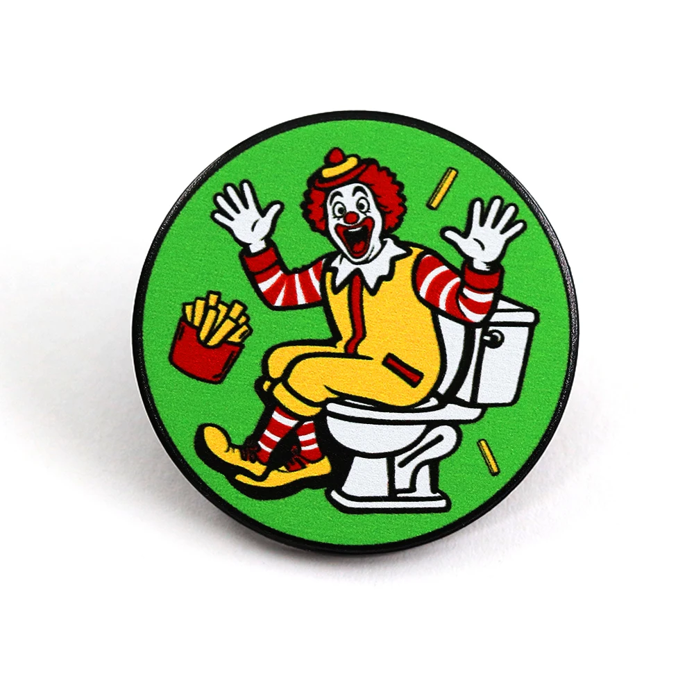 Funny Fast Food Clown Toilet Enamel Brooch Humorous And Spoof Cartoon Fast Food Badges Backpacks Hats Accessories Novelty Gifts