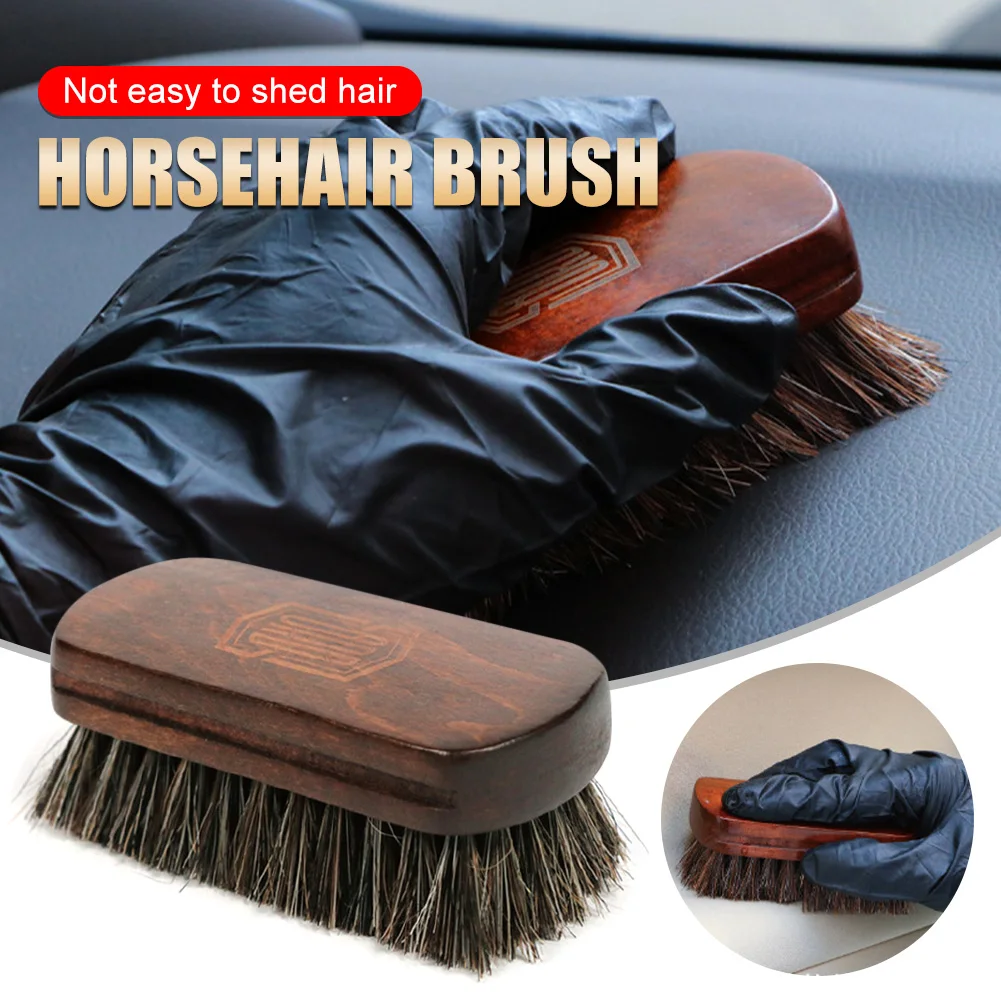 Brosse à livres en cuir de crin de cheval doux, véritable, outil de détail intérieur de voiture, livres et lavage