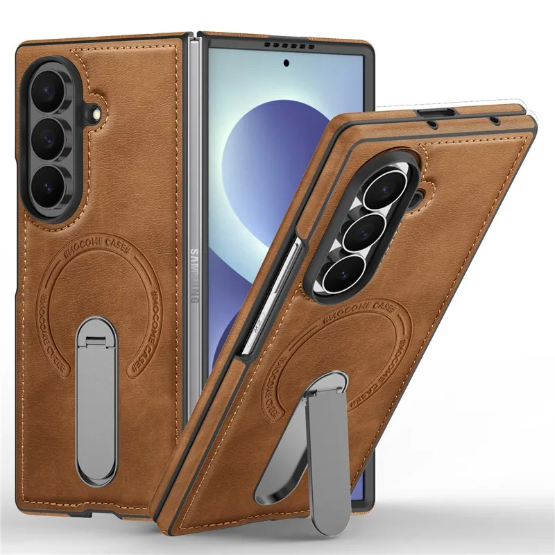 360 Bracket Holder For Magsafe Magnetic Case For Samsung Galaxy Z Fold 8 Ultra Fold8 Fold 7 6 5 4 Retro Leather Kickstand Cover