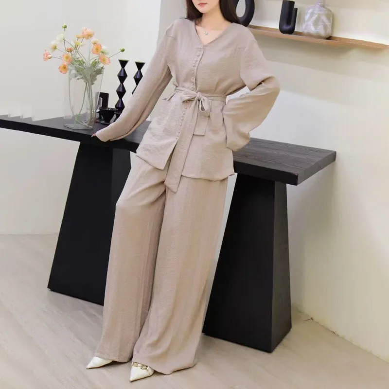KWTX المرأة 2 قطعة بدل رجالي مجموعة SS25 عادية واحدة الصدر السترة عالية الخصر بنطال ذو قصة أرجل واسعة مربوط الخامس الرقبة الصلبة أنيقة #2