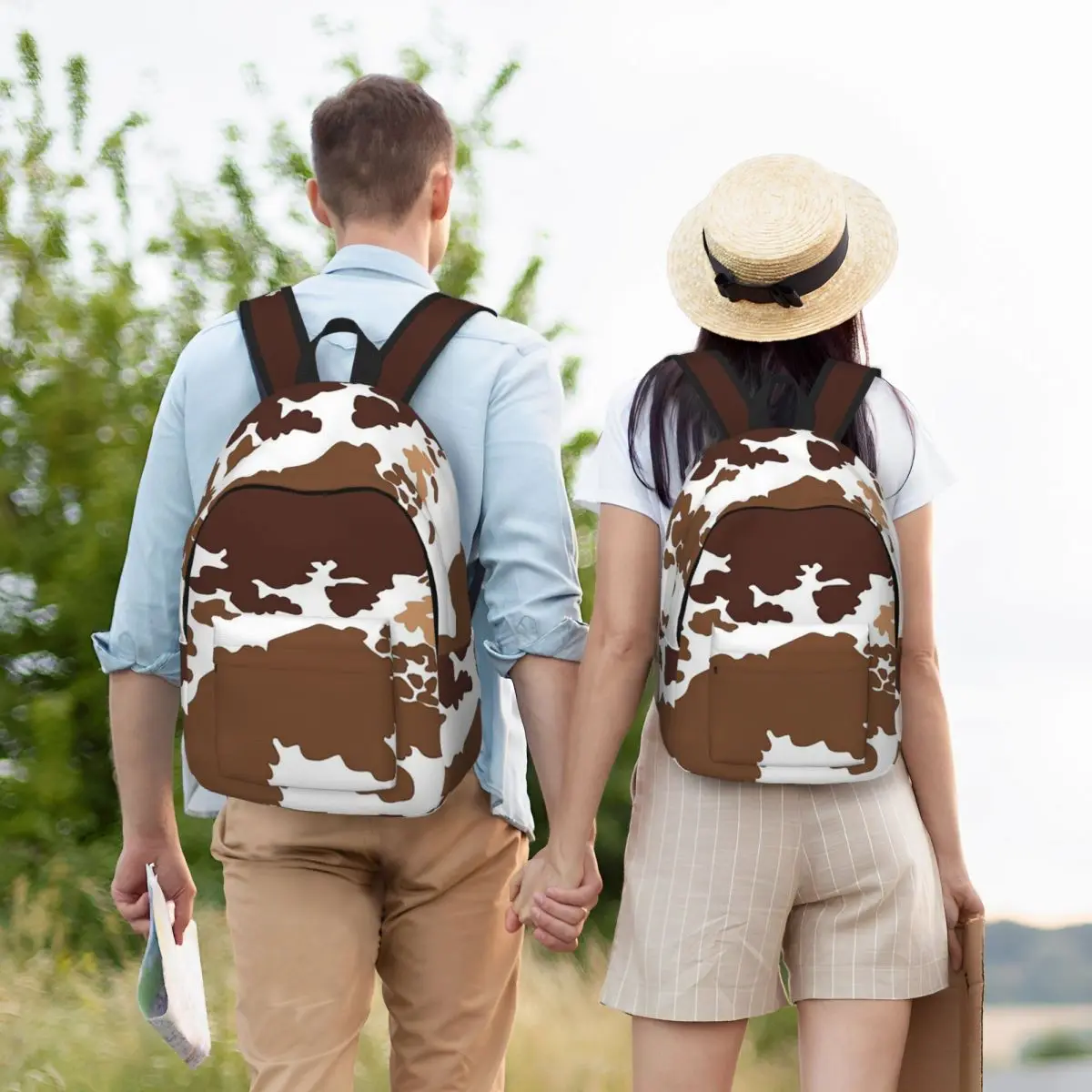 Multicolour Brown Cowhide Print Pattern Student Backpack School Bag Hiking Travel Daypack Fashion Bookbag Shoulder Bags