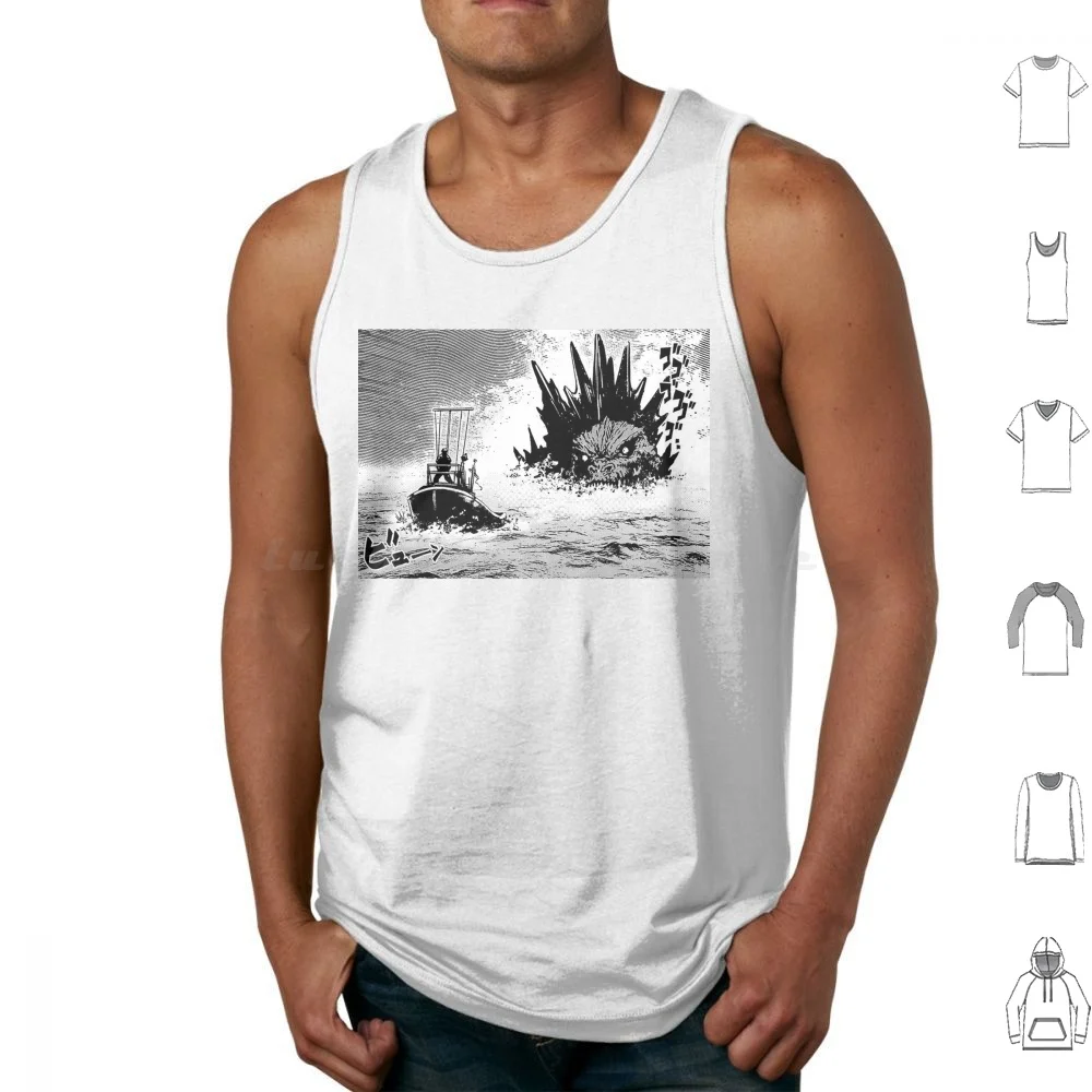 Chased By In The Ocean Tank Tops Print Cotton Monster Kaiju Japanese Movie Minus One King Of The Monsters Gojira King Of