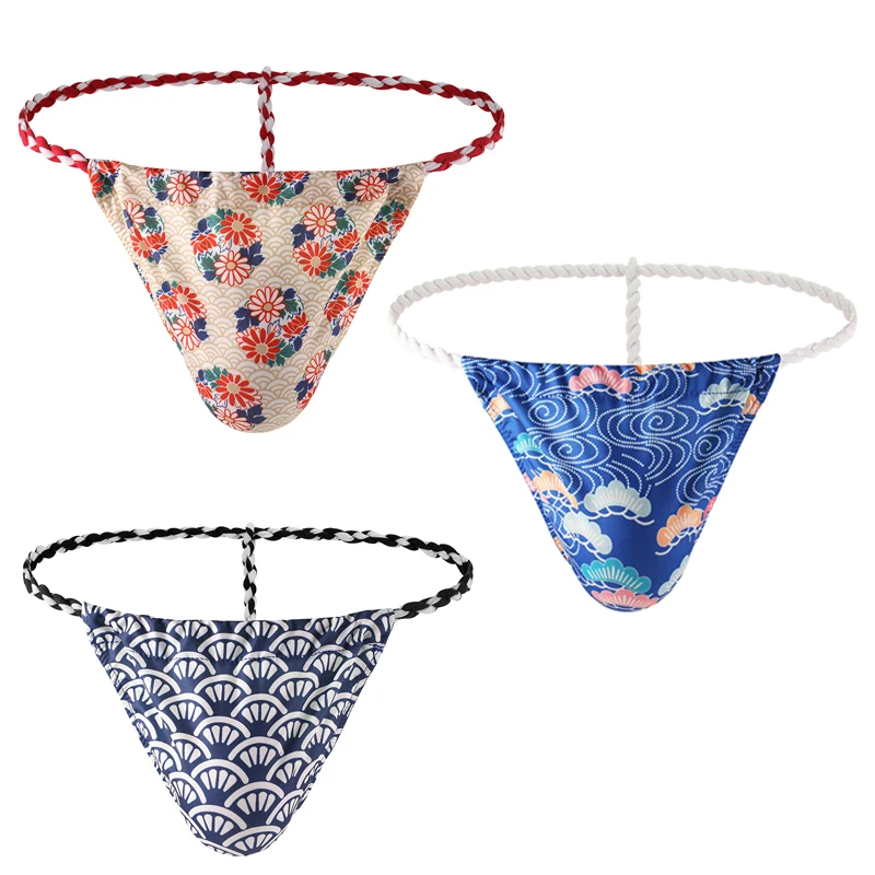 3PCS Men Thongs Japanese Woven Rope Sexy T Pants Simple Lingerie Jockstrap Panties Thong Sissy Panties Jockmail Micro String