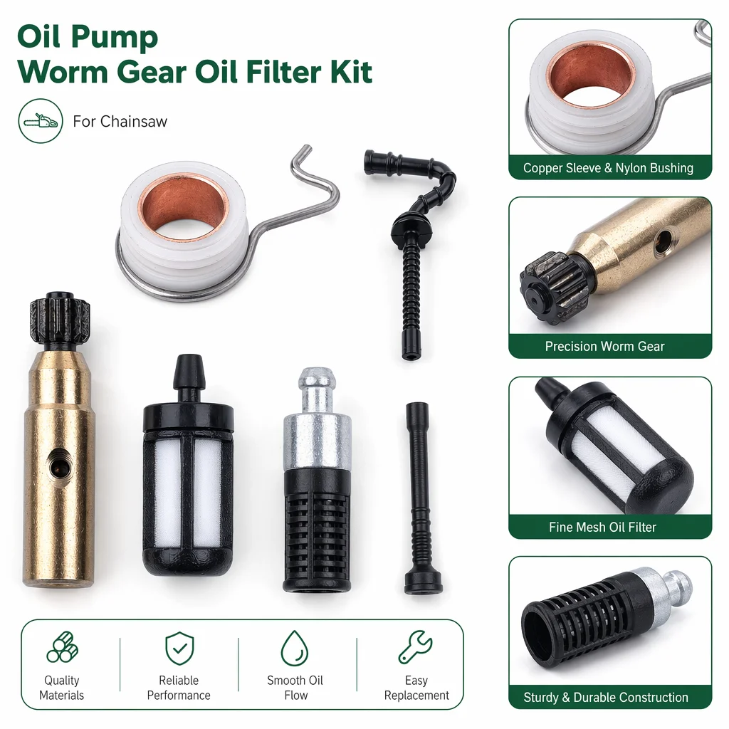 For Stihl MS250 MS230 MS210 Oil Pump Worm Gear Oil Filter Kit Saw Parts Replace OEM 1123 640 3800, 1123 647 9400, 1123 640 7101