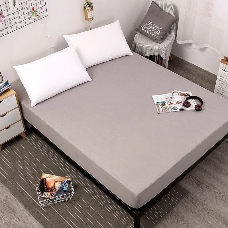 1PC Solid Fitted Sheet Soft Skinfriendly Waterproof White Bed Cover Mattress Protector with Elastic Band for Single Double King