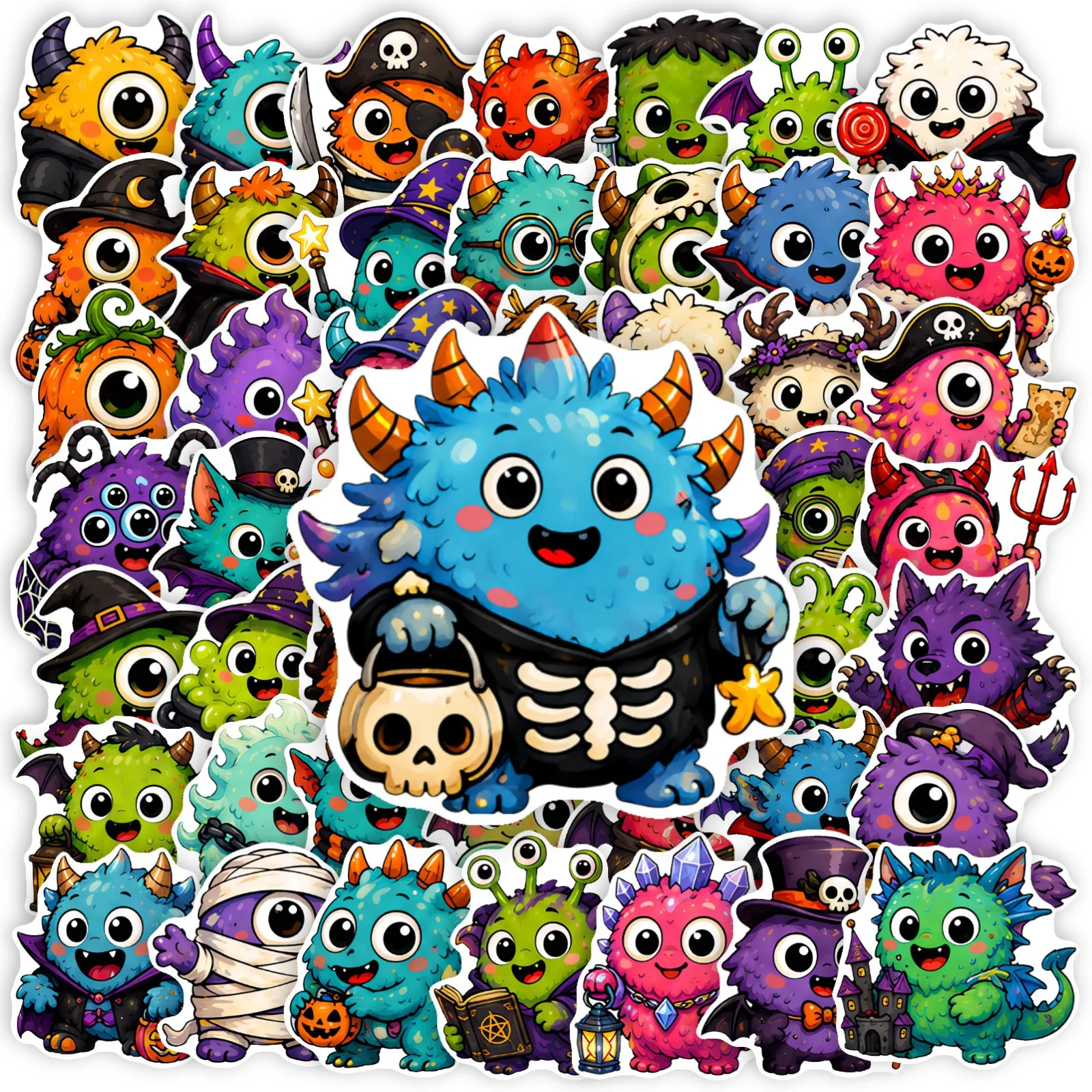 50/30 Sheets Halloween Cartoon Monster Stickers, Cute One-Eyed Elf Waterproof Journal Stickers, Decorative Vinyl Decals