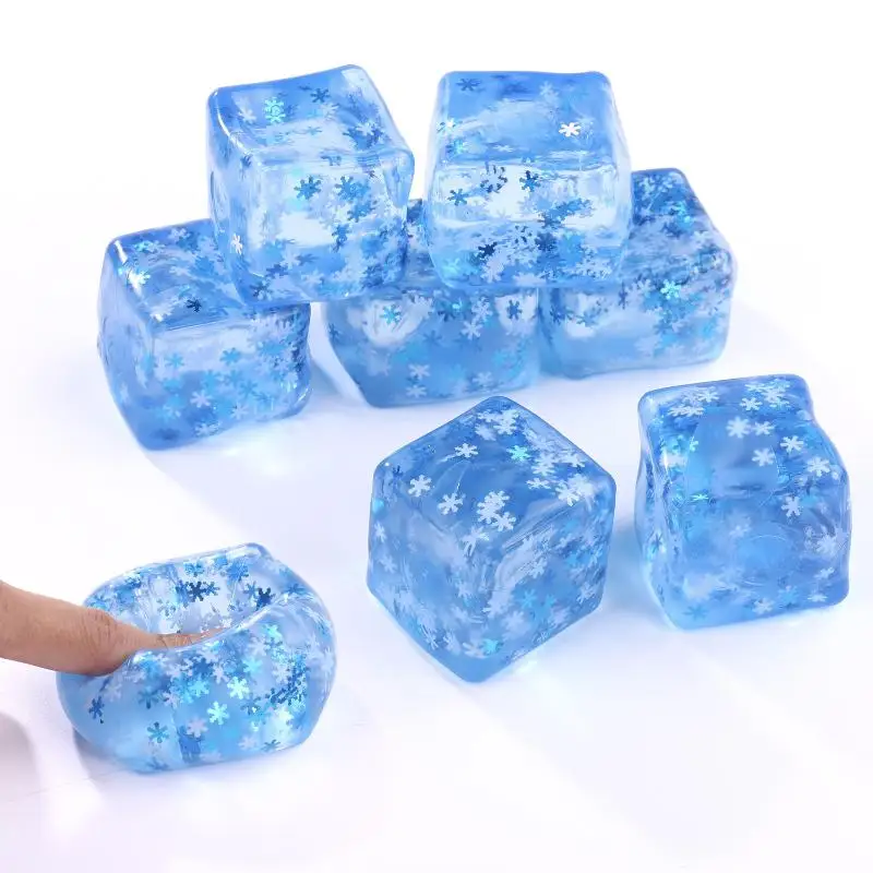 Stress Balls Ice Cube With Snowflakes Inside Ice Squeeze Toy Fidget Slow Rise Squishy Balls For Kids And Adults Anxiety Relief B