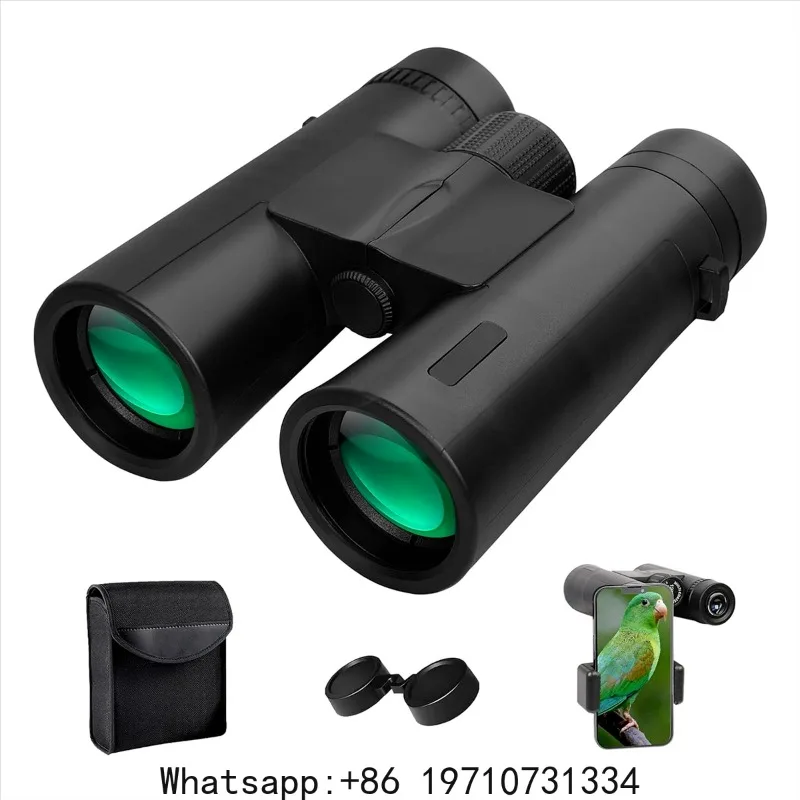 12x42 High Power Binoculars with Phone Adapter Waterproof Low Light Vision Binoculars for Bird Watching, Hunting, Travel