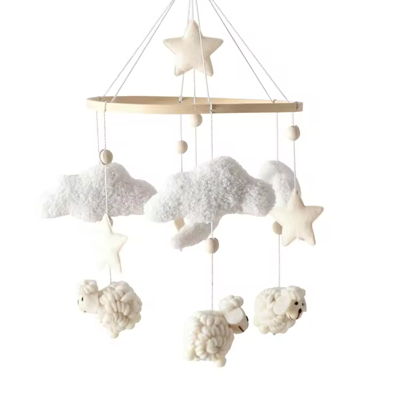 Wooden Crib Mobile Baby Bed Bell Rattle Toy Soft Felt Cartoon Bear Mobile bracket Newborn Music Box Bed Bell Hanging Bracket Toy - Image 39