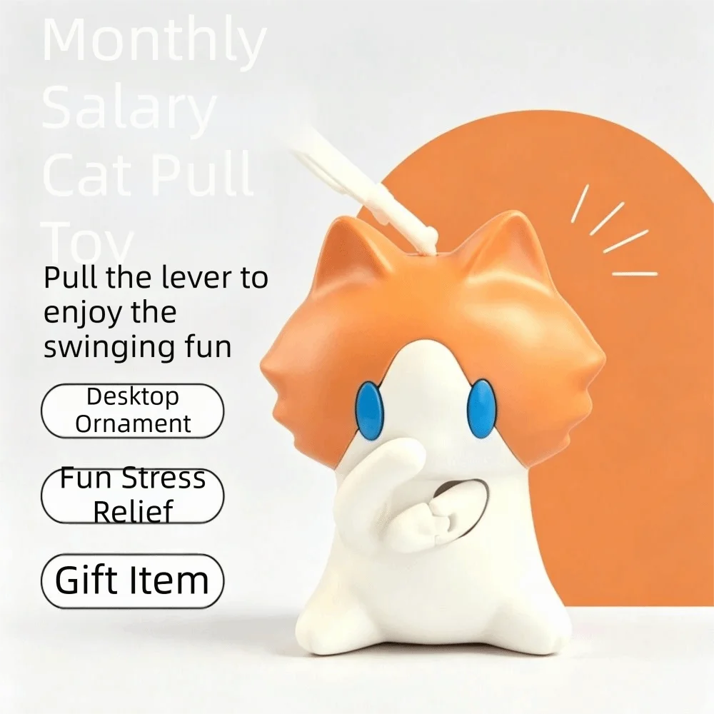 Interactive Salary Cat Keychain Funny Cute Cartoon Pull-String Pendant Bag Pendant Keyring Hand-Waving Keychain Bag Charm