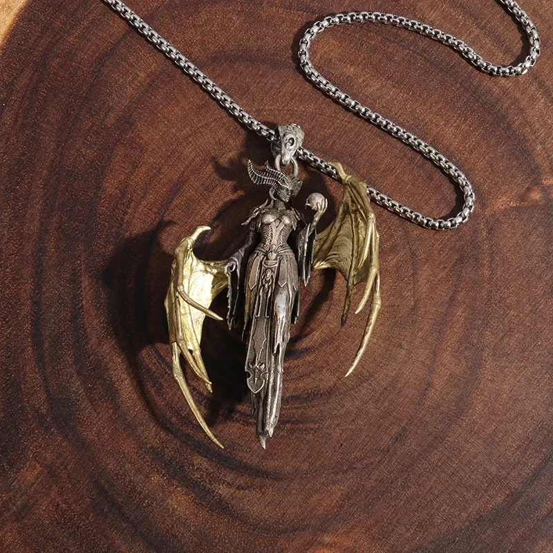 Vintage Gold Color Wings Wings Necklace Hell Devil Mother Pendant for Men and Women Couples Hip Hop Rock Punk Jewelry image 3