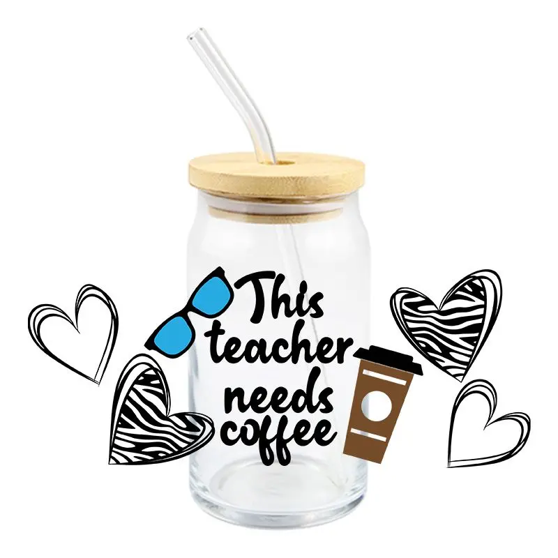 Teacher Day UV DTF Wrap Transfer Stickers Cartoon Funny Design DIY Waterproof Wrap For 16oz Glasses Cups Mug Waterproof Decal - view 2