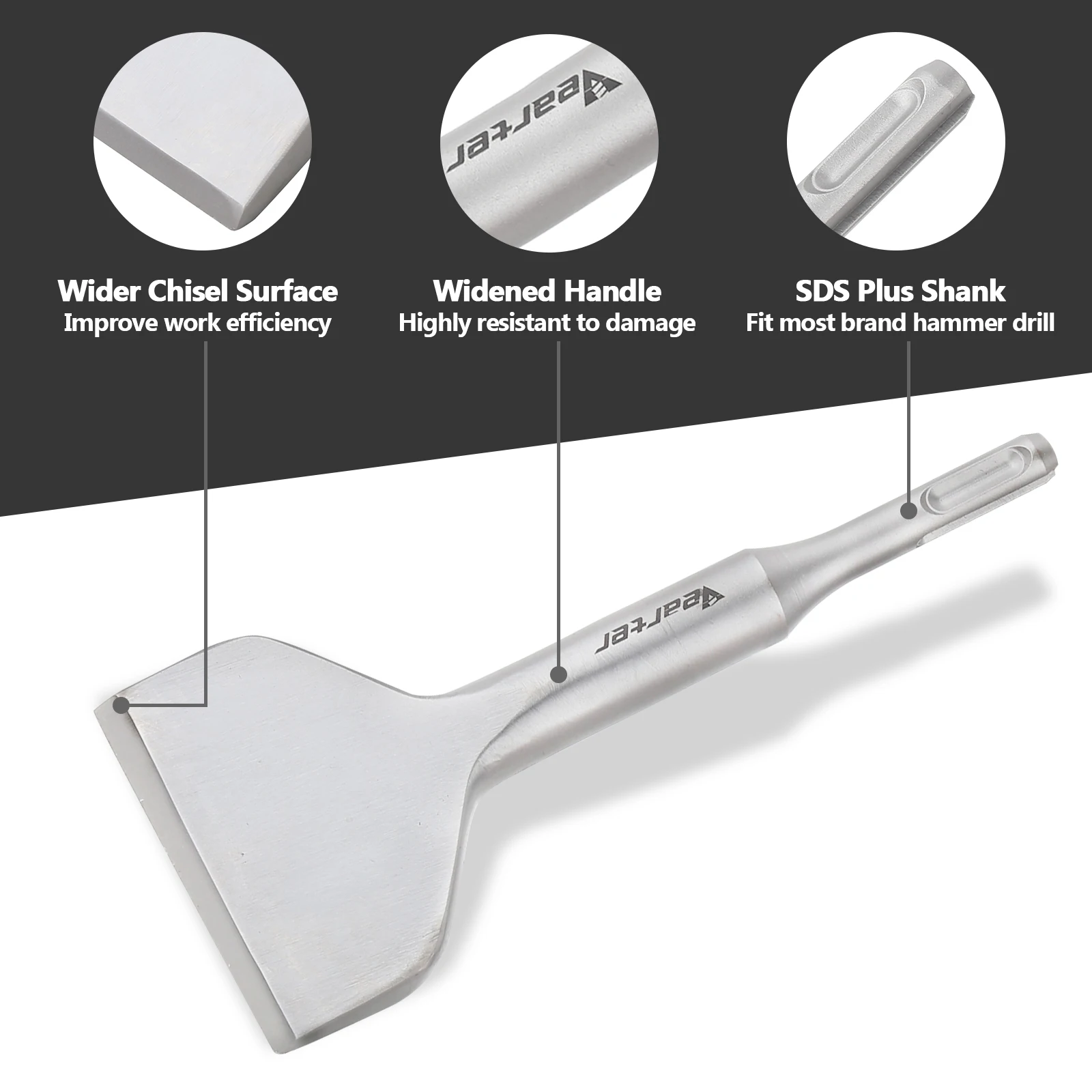 Vearter-broca de cincel de mampostería, martillo de demolición, rascador de suelo para eliminación de azulejos de hormigón, 75mm x 160mm, SDS Plus