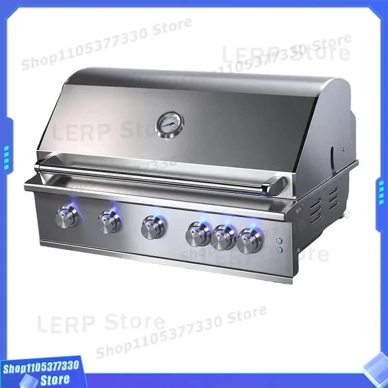Heavy Modern Built-in 304 Stainless Steel Outdoor Kitchen BBQ Grill with 5 Burners for Garden & Courtyard Parties