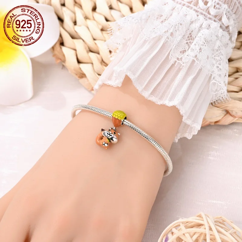 

S925 Sterling Silver Pinecone Squirrel 3mm Charm Bead Pendant Original Design Suitable For Party DIY Fine Making Jewelry Gift