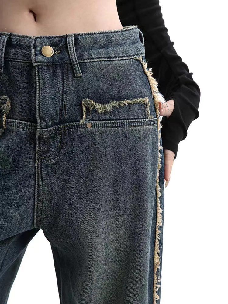 

Retro American High Street Straight Leg Jeans Women's Autumn Winter High Waist Loose Drapey Slimming Wide Leg Floor-Length Pants