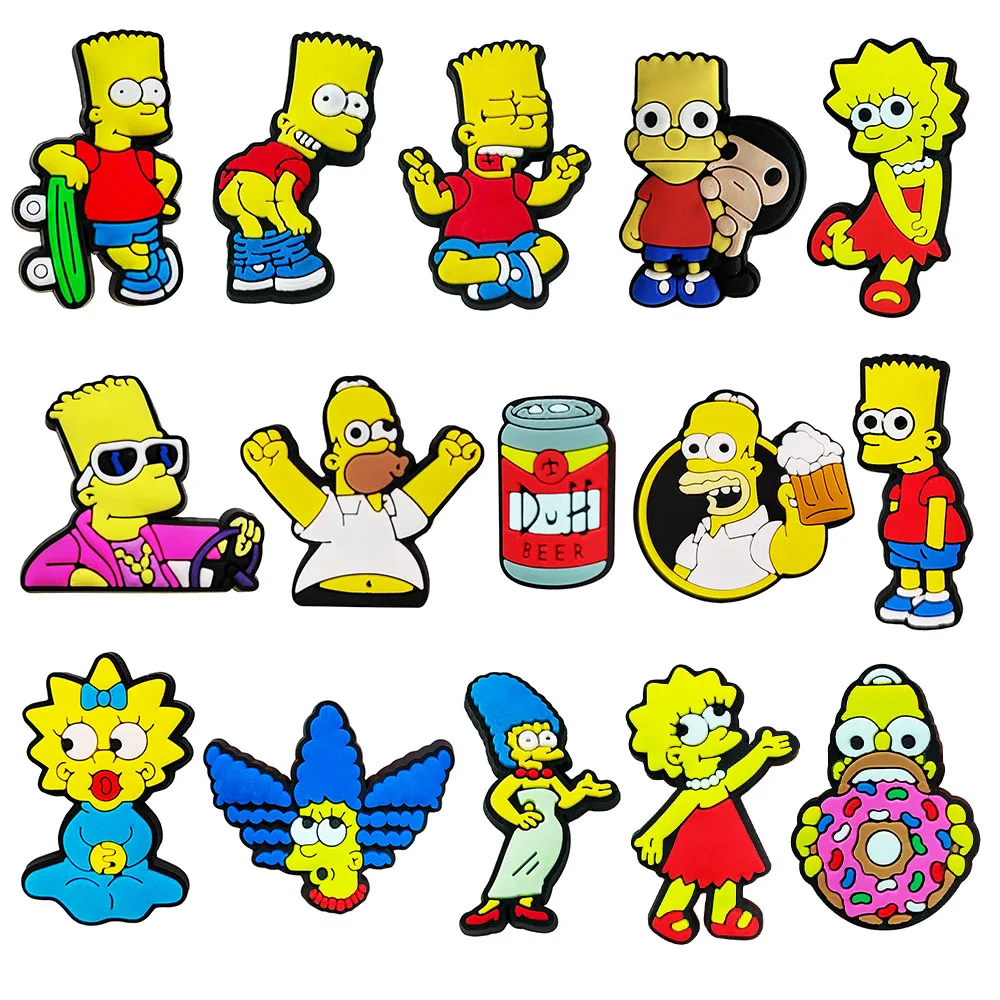 9-100Pcs Hot Toys Disney Simpson Shoe Charm Cartoon Shoes Accessories Decorations PVC Clog Sandal Buckle for Kids Party Gifts