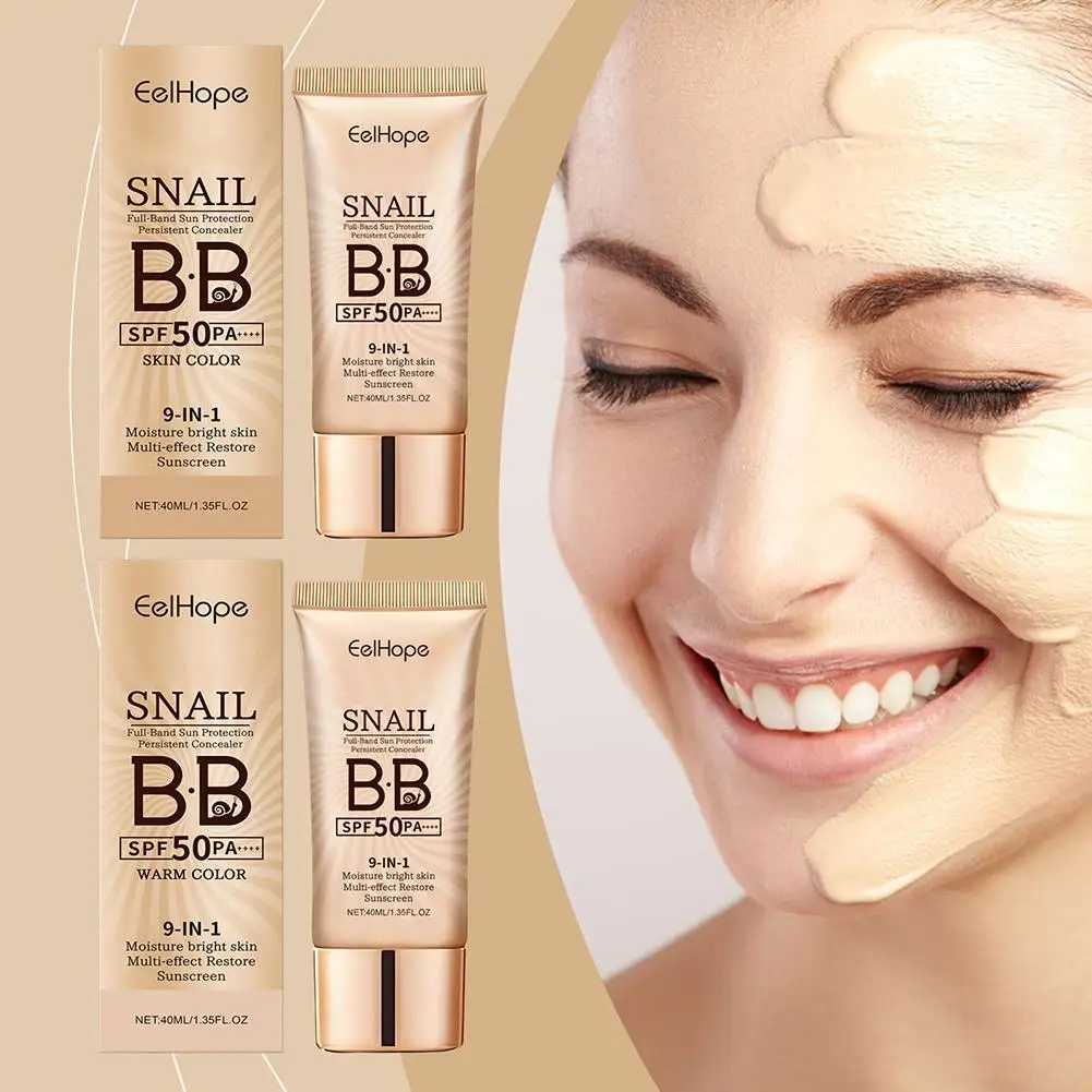 カタツムリ日焼け止め BB クリーム SPF 50 サンブロックメイクアップ保湿コンシーラーアイソレーションローションフェイスロングラスティング化粧品コンシール K0D3