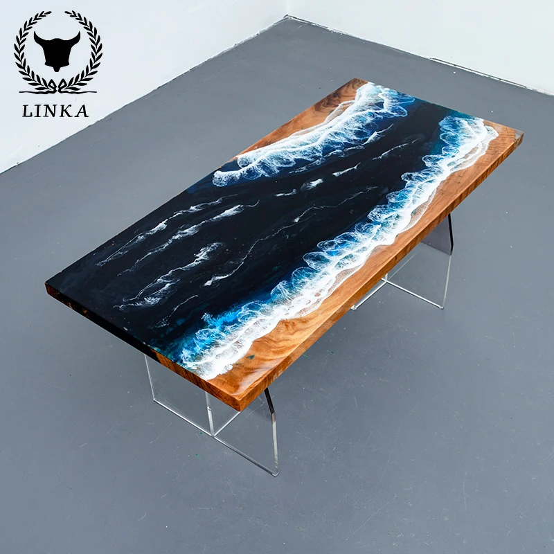 Customized epoxy resin table, river  tree wood, ocean conference board, solid wood, log tea  dining