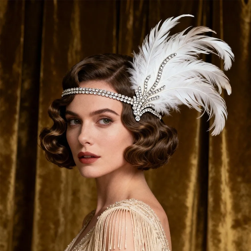 Exquisite Vintage Feather Headband Sequin Zircon Cosplay Dress Headwear Elegant Rhinestone Masquerade Hair Band Bridal Headdress image 4