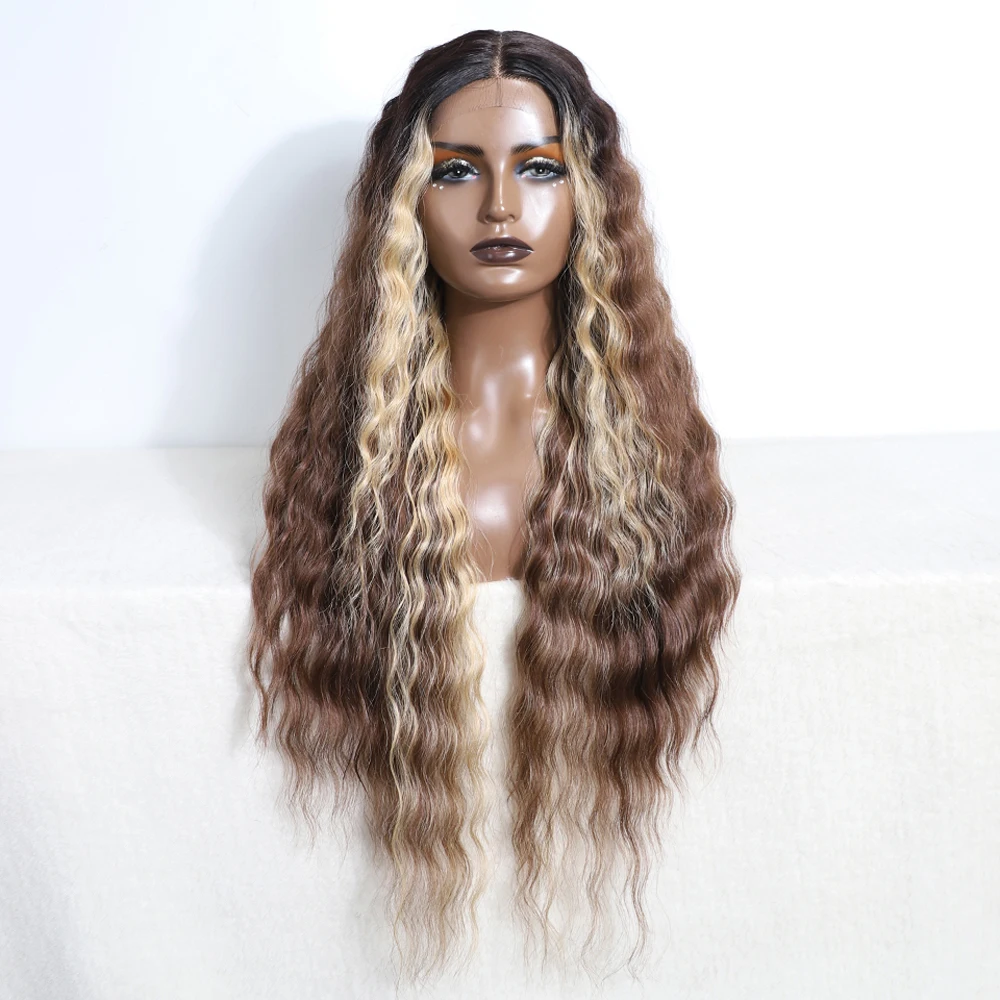 Synthetic Cosplay Lace Wigs For Black Women Long Curly Deep Hair 30 Inch Brunette ShadeCosplay Lace Front Wig Synthetic Lace Wig