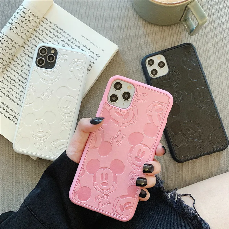 

Black White Disney Mickey Mouse Couple Leather Shockproof Phone Case for iPhone 16 15 14 13 12 Pro Max Full Coverage