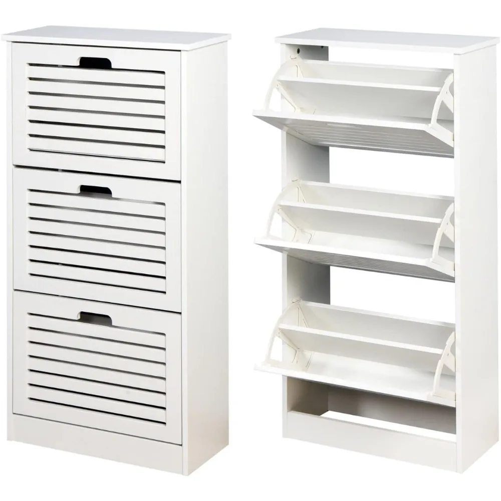 

Shoe Cabinet for Entryway, Shoe Storage Rack Organizer with 3 Flip Doors, White, 20.94x9.45x43.11 inch