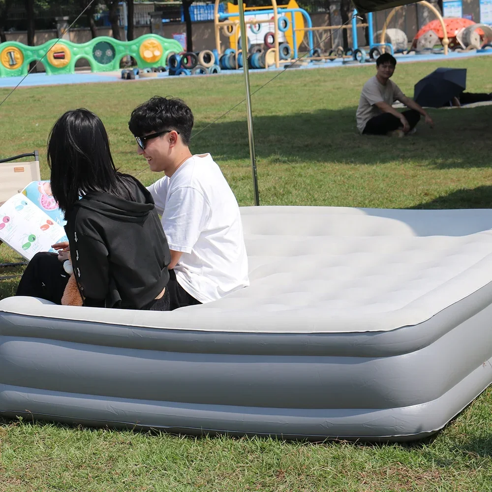 In Stock Large Size PVC Flocking Outdoors Camping Double Automatic Self Inflatable Bed Air Mattress With Built In Pump