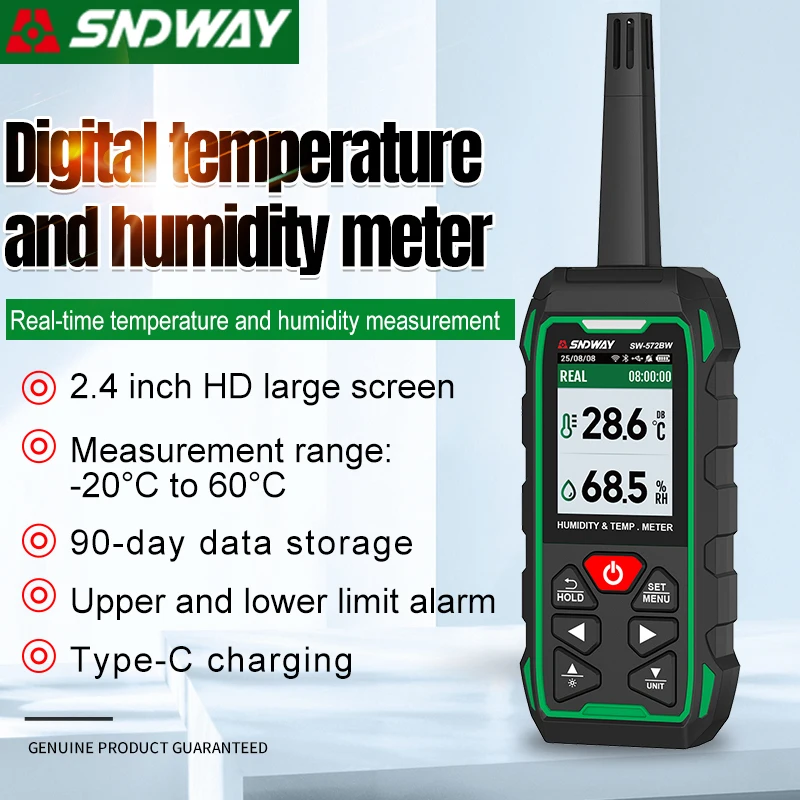 SNDWAY Digital Thermometer SW-572A High Precision Humidity & Temperature Sensor Meter Backlight Data Storage Thermo-Hygrometer