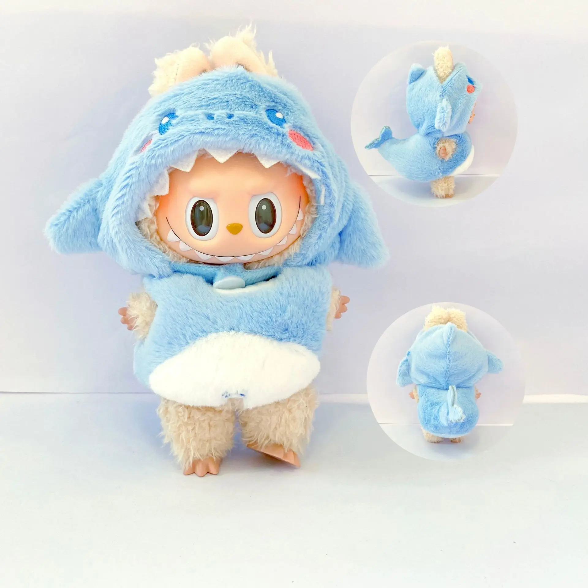 

Clothes For Labubu 15/17Cm Dolls 1st To 3rd Generation Cute Transformation Blue Pink Big Shark Plush Onesie Set