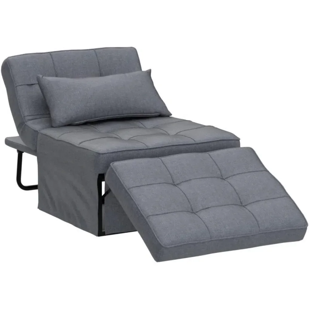 Sofa Bed, 4-in-1 Multifunctional Folding Breathable Linen Sofa Bed with Adjustable Backrest, Modern Convertible Chair, Dark Gray