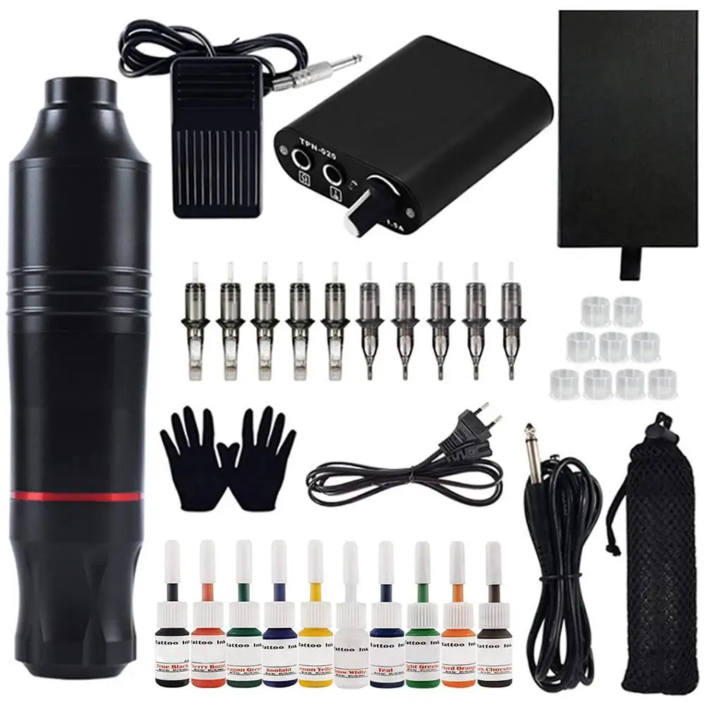 

Tattoo Pen Kit Adjustable Voltage Tattoo Machine Set Stable and Low Heat Powerful Power Supply for Beginner for Practice