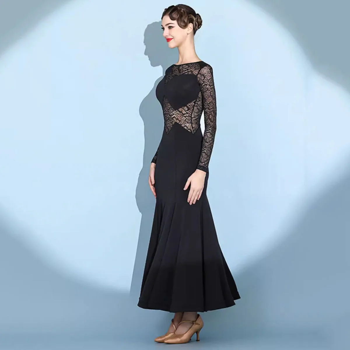 2024 New Elegant Ballroom Dance Dress Women\'s Performance Lace Long Sleeve Party Modern Waltz Practice Clothes