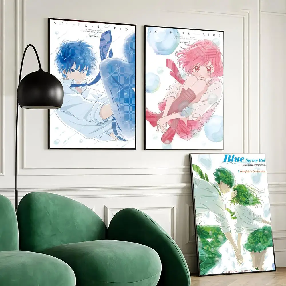 Blue S-Spring Ride Anime Painting Calligraphy Canvas Painting Art for Bedroom Living Room Home Decor Wall Decoration Decals Gift