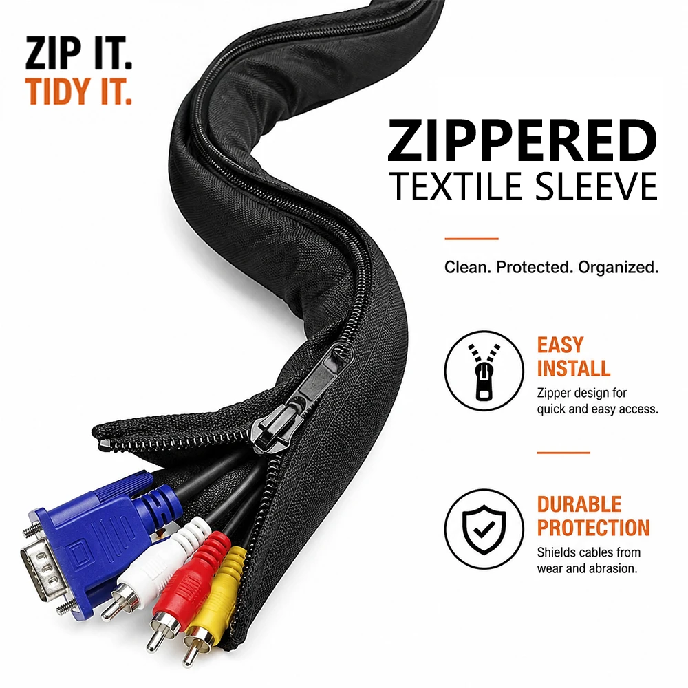 Zipper Cable Sleeve Reusable Cord Organizer Cable Management Protector for Computer TV Wire Cord Organizers 100cm 150cm