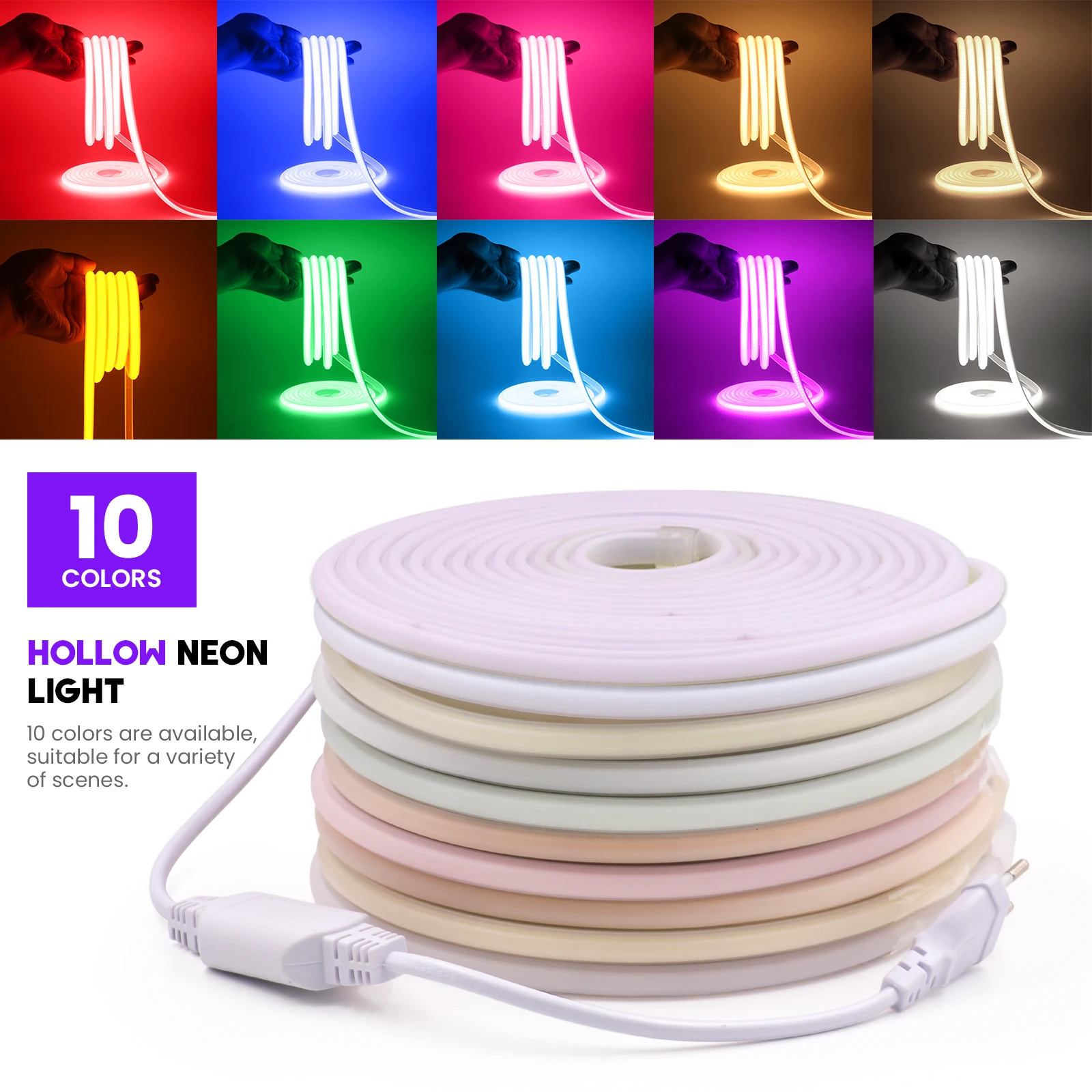220V COB Neon Strip Light EU Plug 288LEDs/m Waterproof Outdoor Room Kitchen LED Ribbon Warm Cool White Red Ice Blue Green Pink