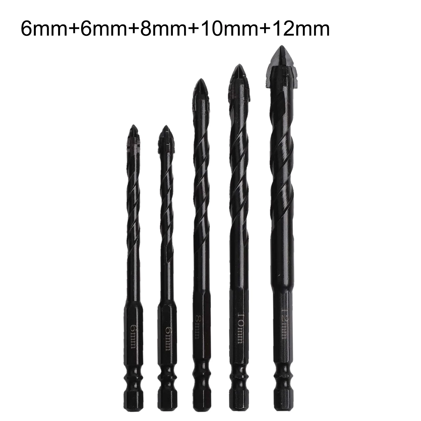 5pcs Four-Flute Eccentric Drill Drilling Glass Tile Punching Triangle Drill Bit Approx.6.35 Mm/1/4 Inches Hex Shank Tools