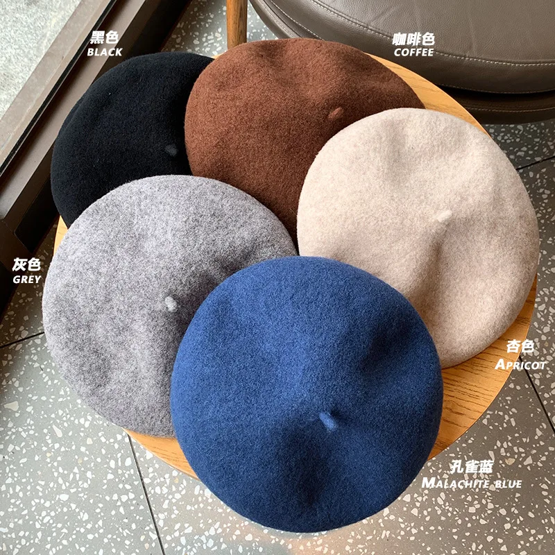 Japanese High quality/Australian Wool Beret Not Easy To Pilling Solid Color Retro Painter Hat For Girls