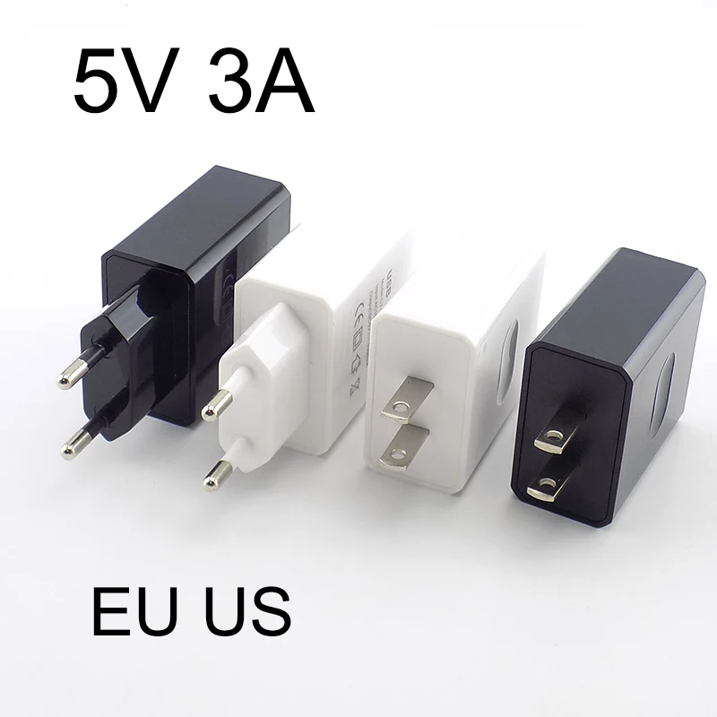 

5pcs 5V 3A Travel USB Adapter Phone Charger Power Supply Adapter Wall Desktop Charging Power Bank EU/US Plug black white