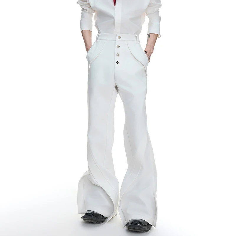 LUZHEN 2026 New Original Wide Leg Patchwork Design Bell-bottoms Trousers Men's Stylish Handsome Solid Color Casual Pants JY6249