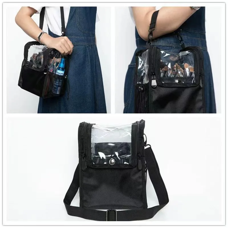 Multi-function Large Capacity Black PU Cosmetic Bag Waist Bag Makeup Brush Bag with Belt for Professional Makeup Artist 2025