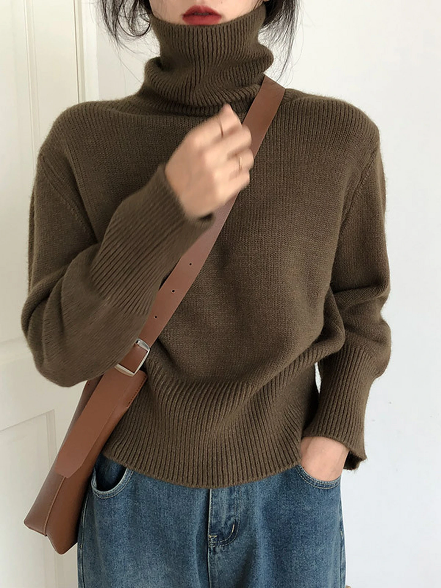 

Корейский ленивый длинный вязаный свитер с высоким воротником, женский ранний осенний новый свободный повседневный универсальный топ