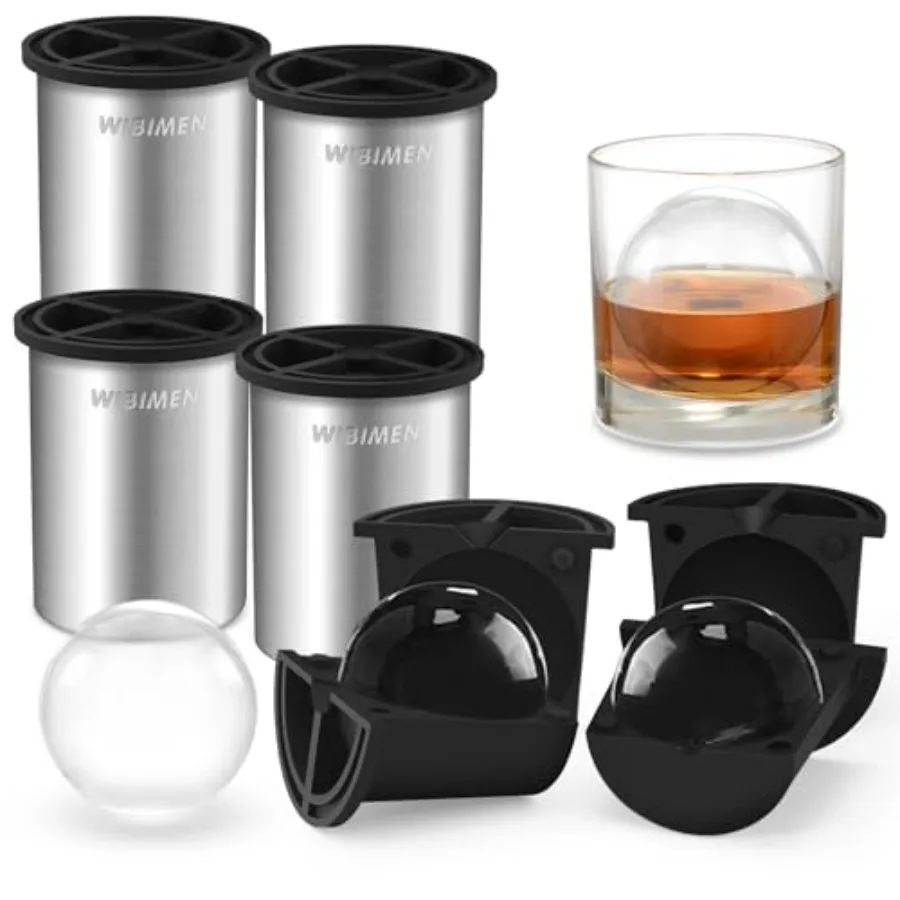 

Clear Ice Cube Maker 2.5 Ball Stainless Steel Compact Design for Whiskey Cocktails Bourbon 4 Pack