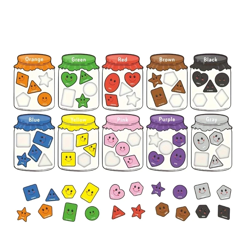 LX0B Preschool Color Recognition Toy with Sorting Jars, Pieces, Whiteboard Play, and Parent Child Activity