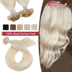 Extensions de cheveux naturels Remy – Moresoo, cheveux humains lisses, kératine, blanc, blond, Fusion chaude, 100% naturels, Machine, u-tip