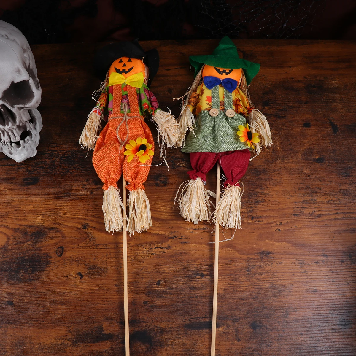 

2pcs Halloween Scarecrow Ornaments Pumpkin Face Decorations Home Party Supplies Straw Decor Lightweight for Spooky