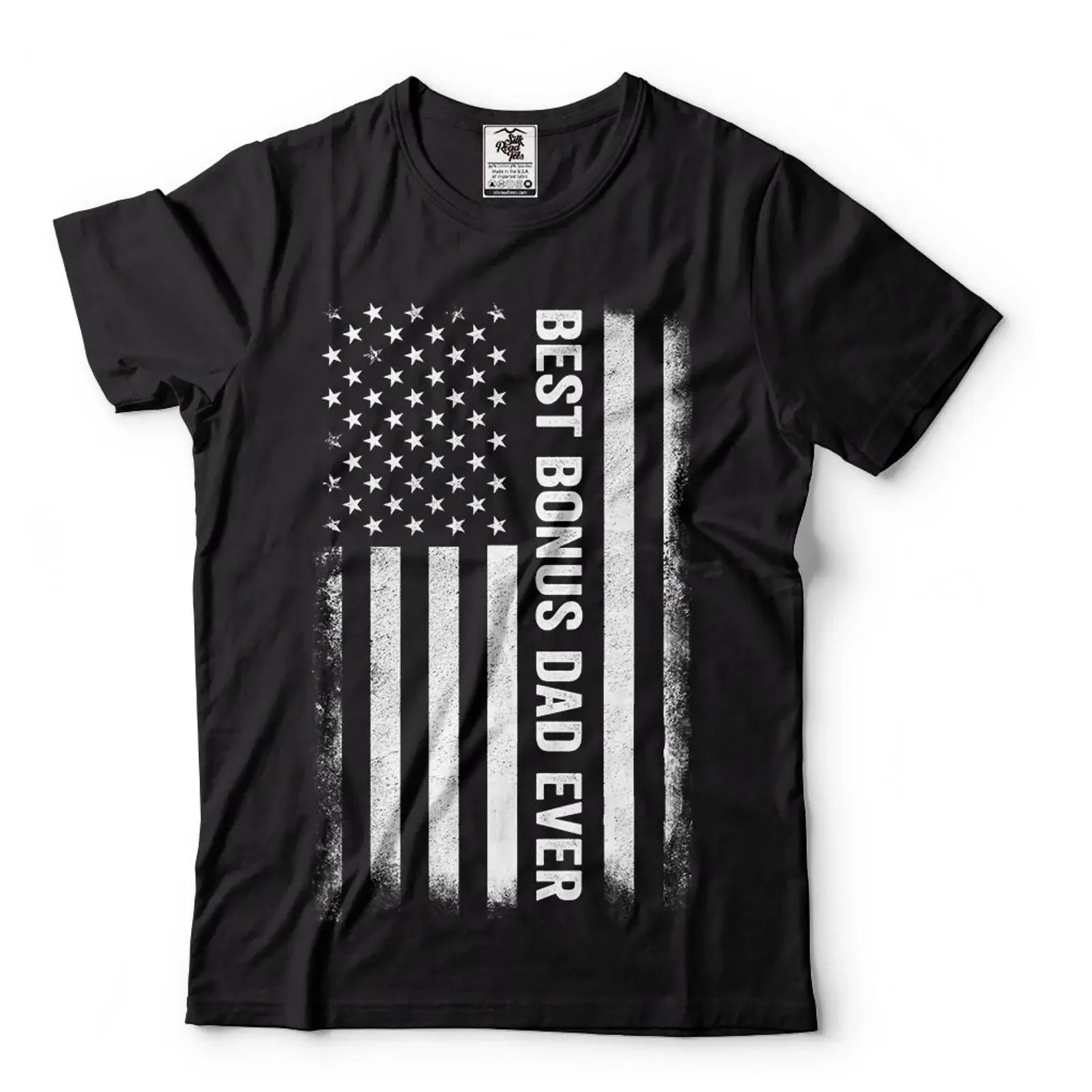 Best Bonus Dad Ever American Flag T Shirt Step Father's Day Casual Men's  vintage Washed Unisex Versatile Breathable Slightly