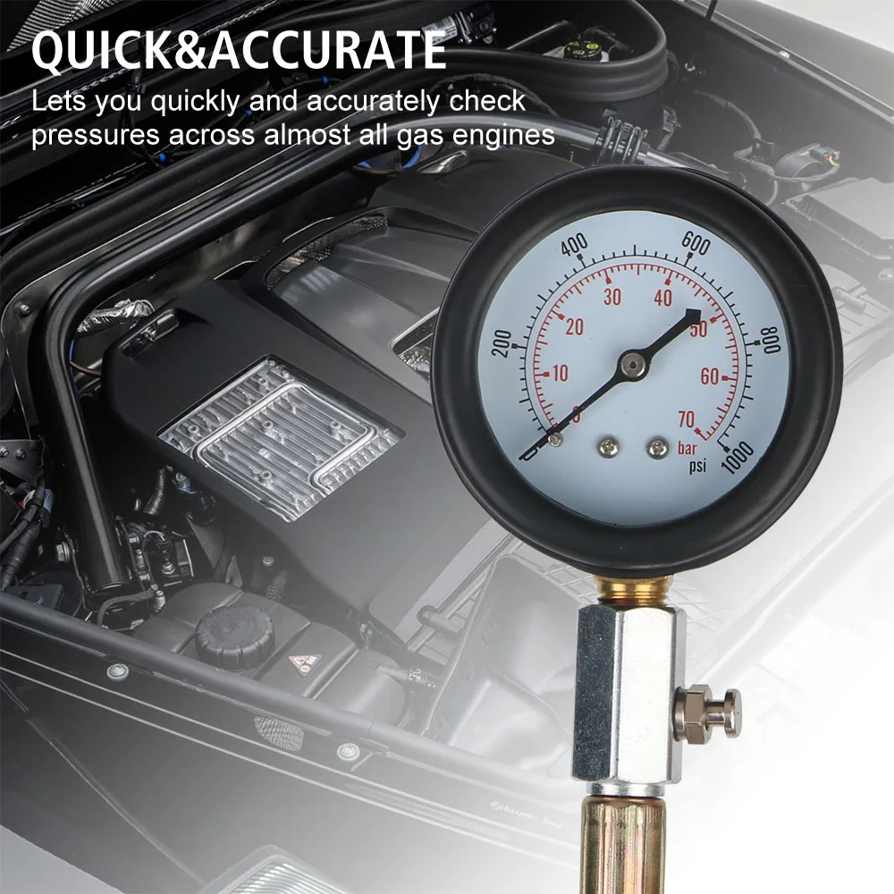 18PCS Gauge Kit Diesel Engine Cylinder Compression Tester Kit Gauge Diagnostic Tools Kit Car Tools 0-1000Psi Adapter Set TU-15A
